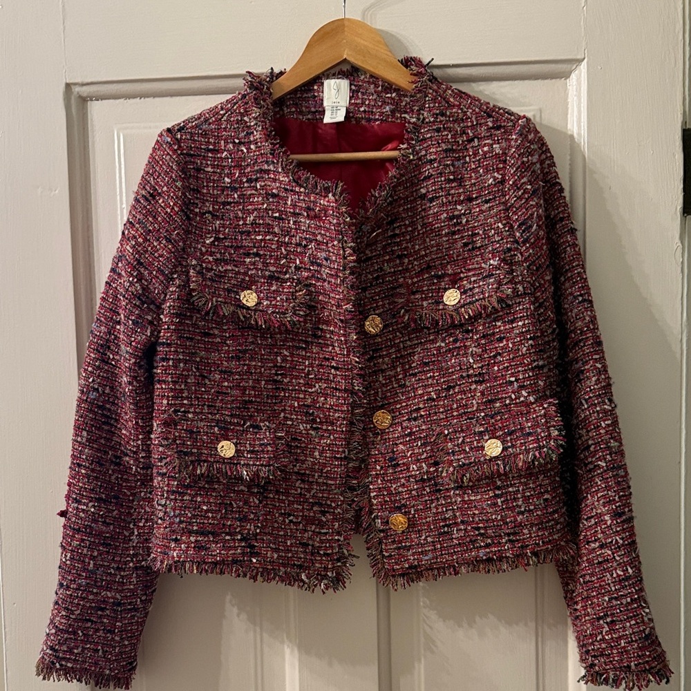 Joie Red and Black Tweed Blazer